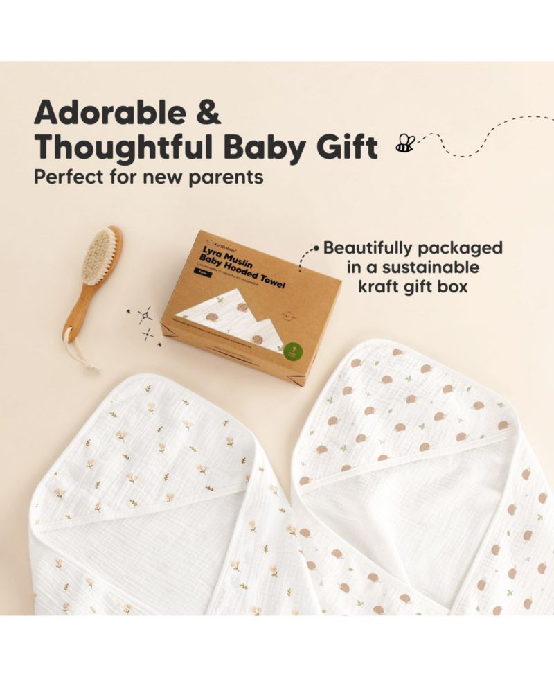 Lyra Muslin Baby Towels with Hoods for Newborn Girls, Boys, 100% Organic Cotton Soft Hooded Baby Bath Towels (Petite)