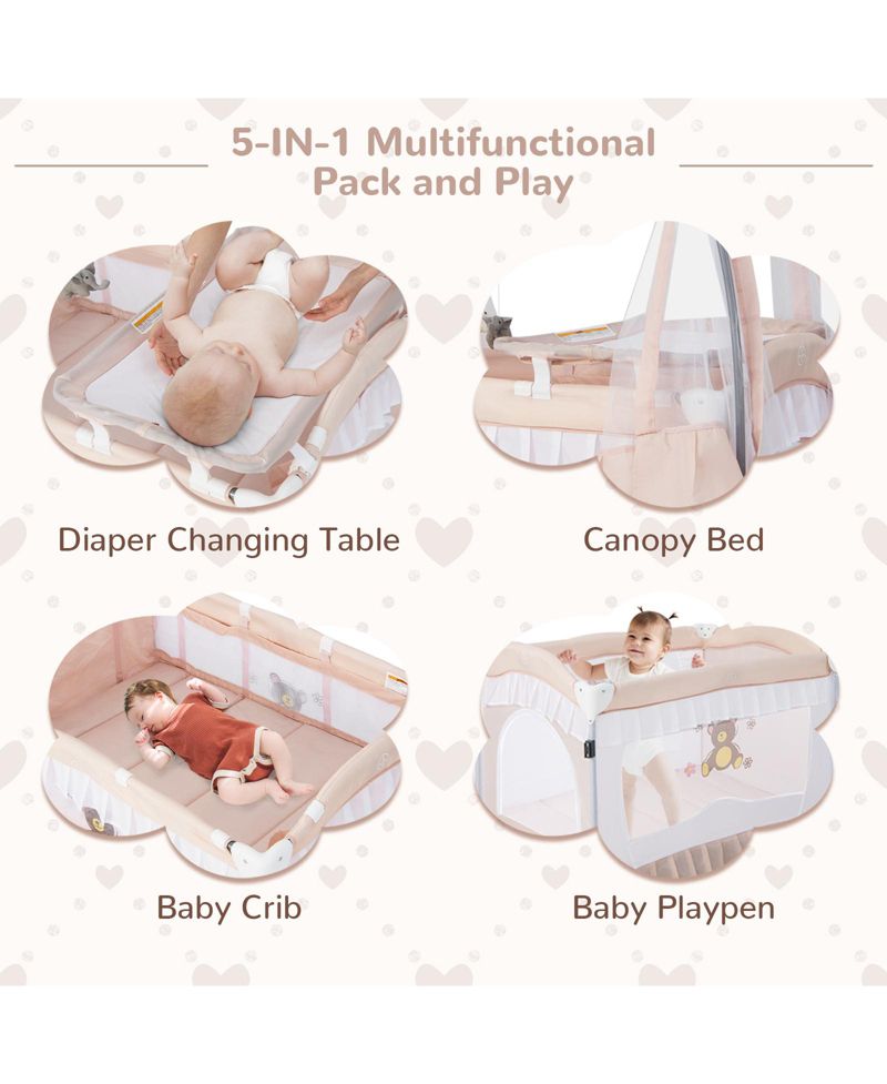 Convertible Baby Bassinet with Changing Table and Mesh Net