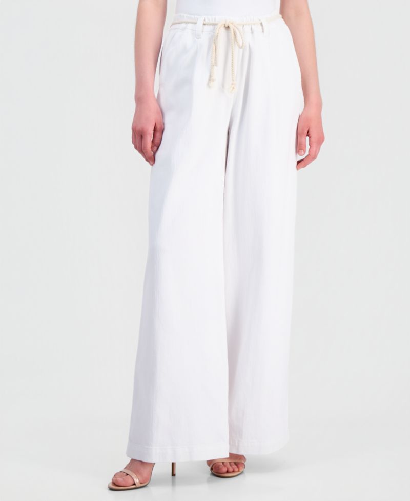 Petite "Ab"Leisure Sky Rise Pleated Wide-Leg Rope-Belt Pants