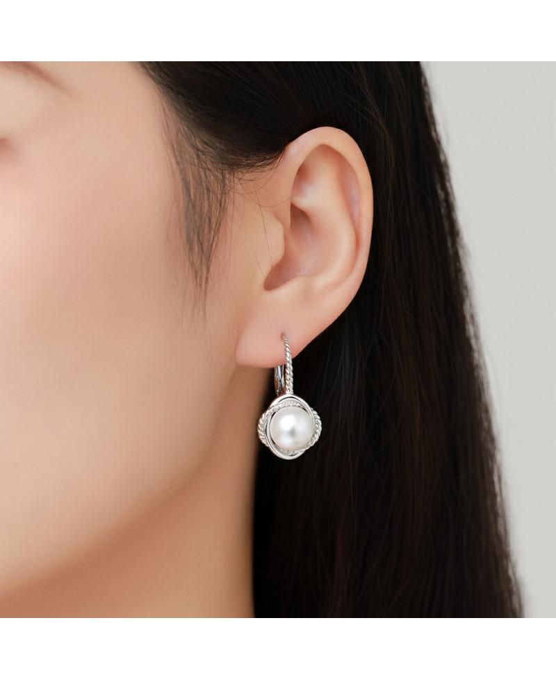 Timeless White Gold Plated Pearl Twisted Rope Earrings
