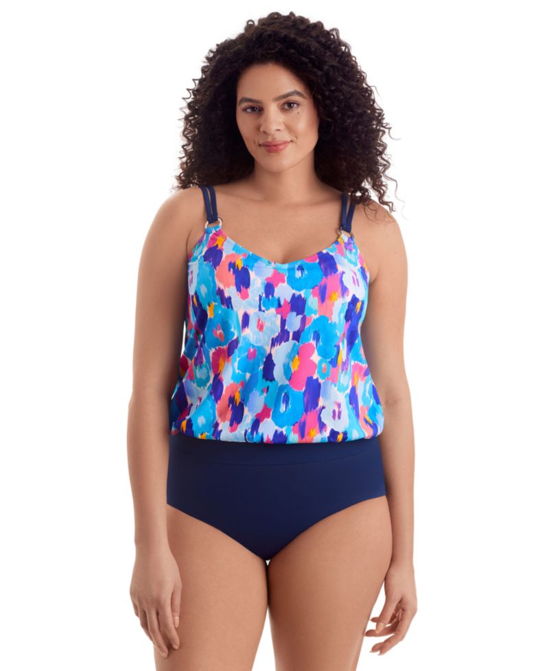 Women's V-Neck Blouson Tankini Top