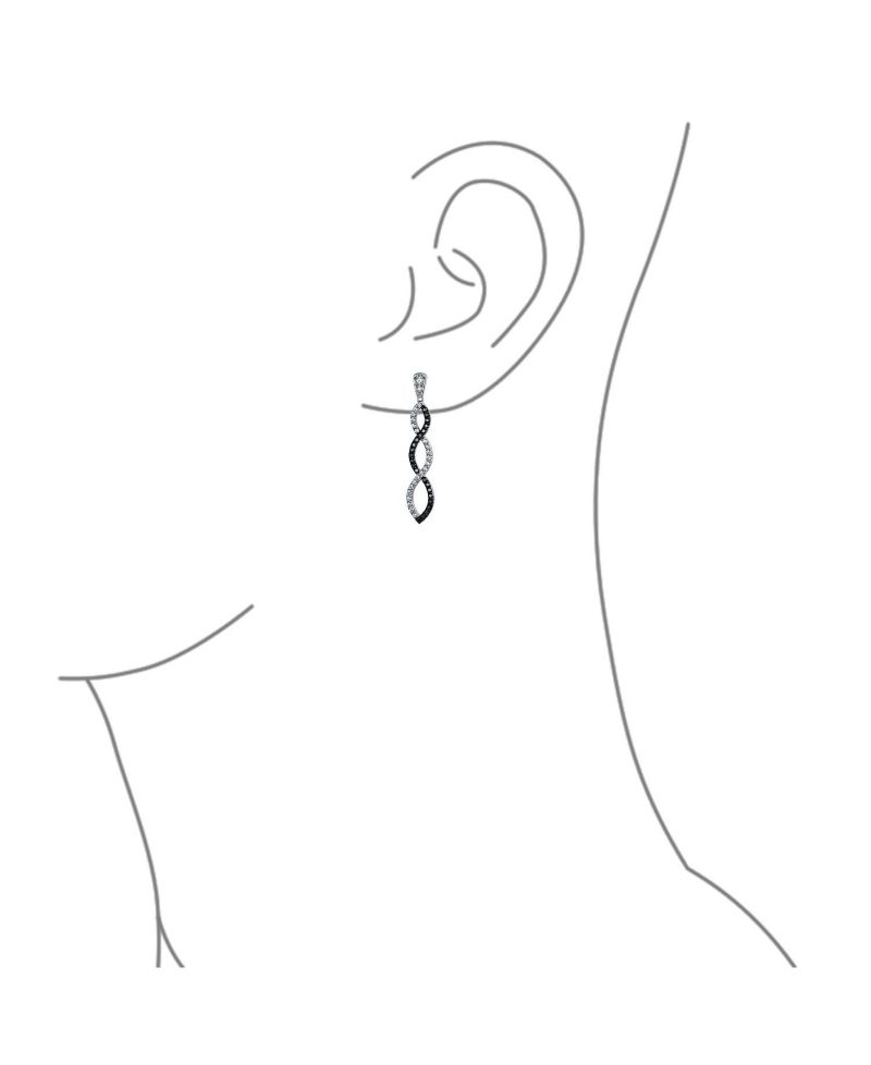 Elegant Cocktail Pave CZ Black and White Twist Long Infinity Drop Earrings