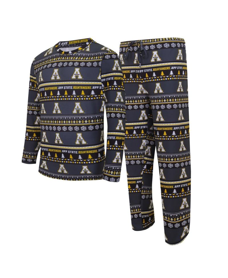 Men's 2-Piece Black Appalachian State Mountaineers Swivel Long Sleeve Top and Pants Sleep Set