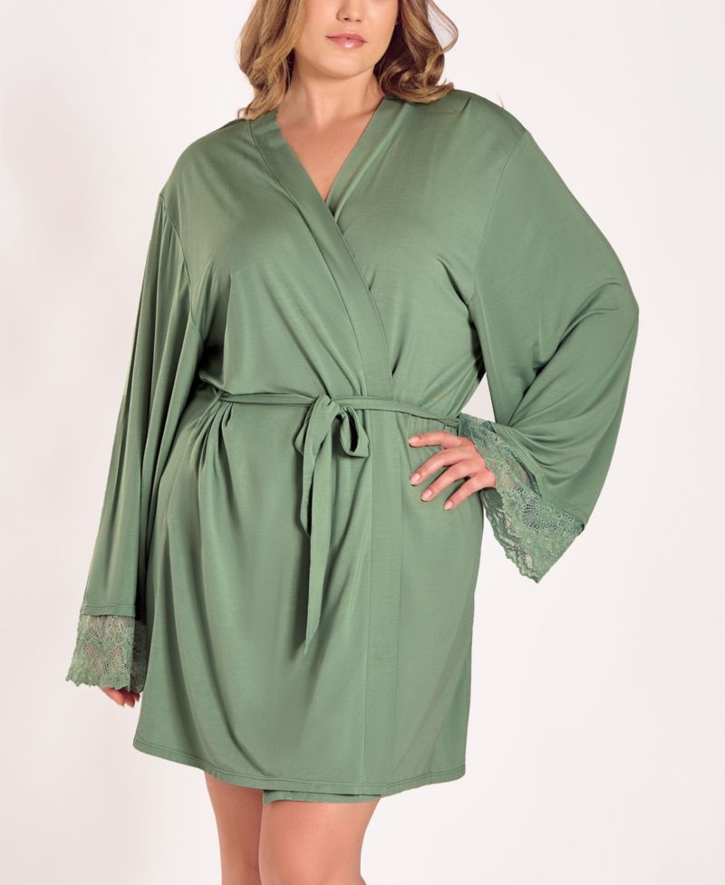 Plus Size Stretch Knit Long-Sleeve Robe