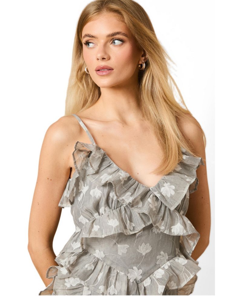 Women's Ruffle Front V-Neck Strappy Midi Dress