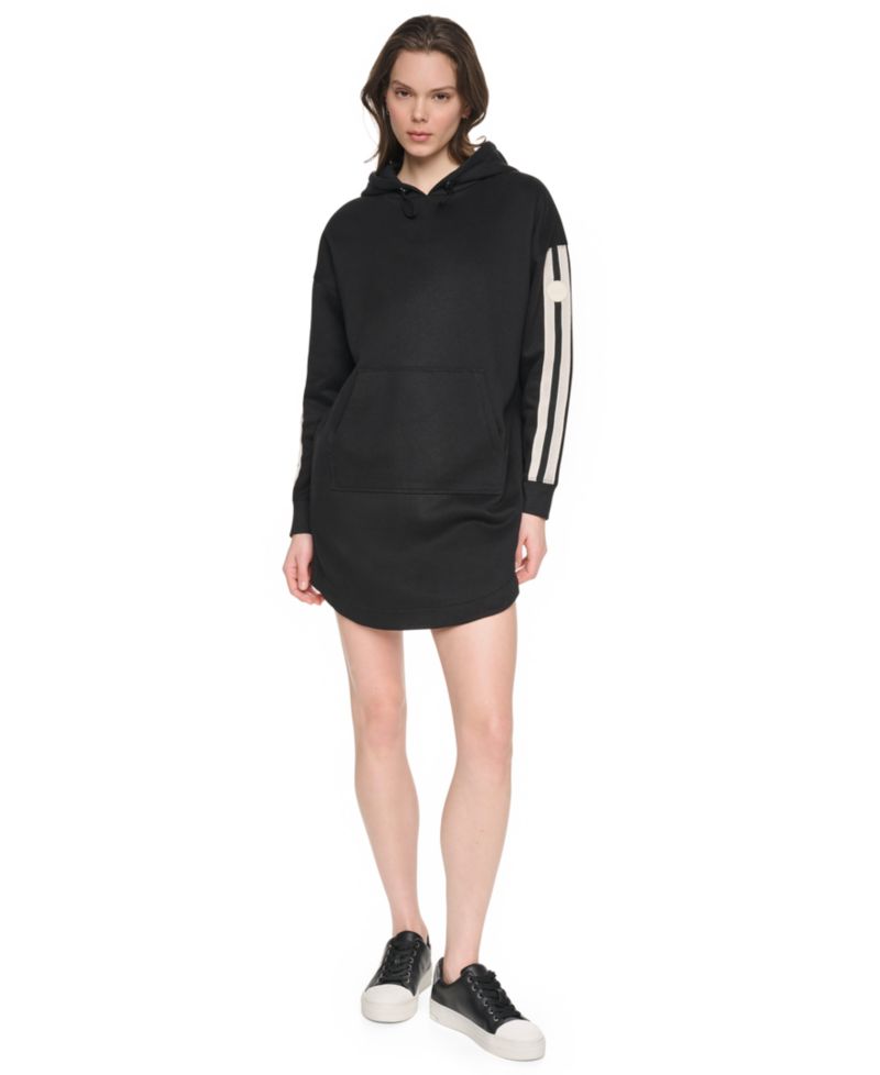 Women's Hooded Textured Tape Logo Shirttail Hem Dress