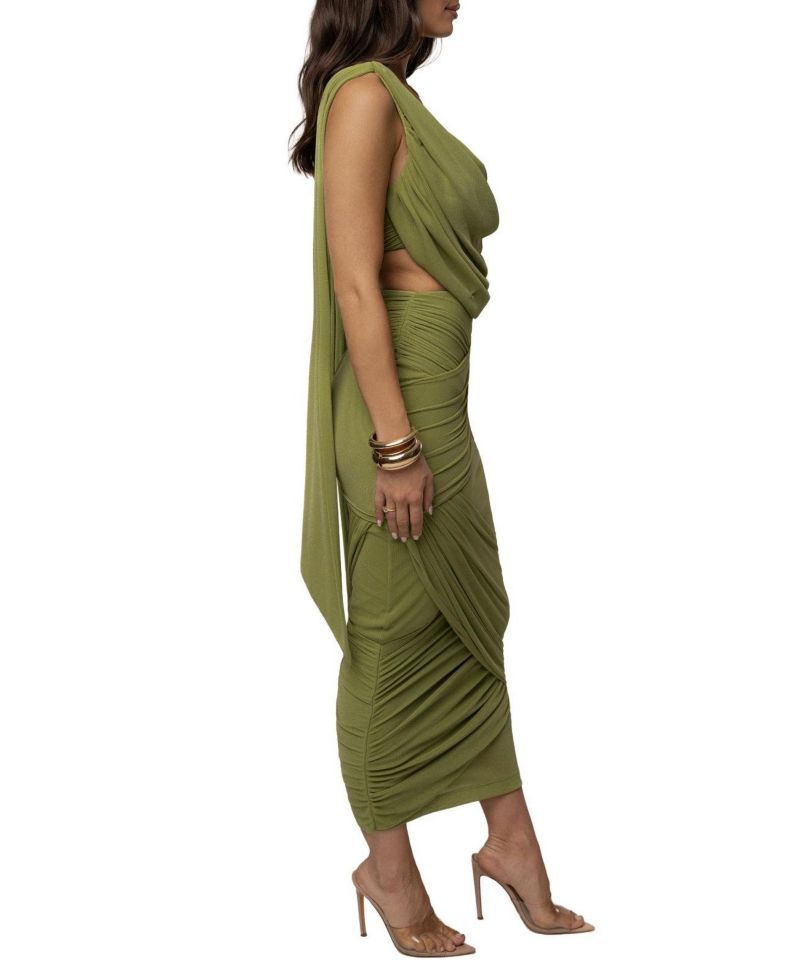 Women's Divine Drape Cowl Neck Draped Top and Skirt Set