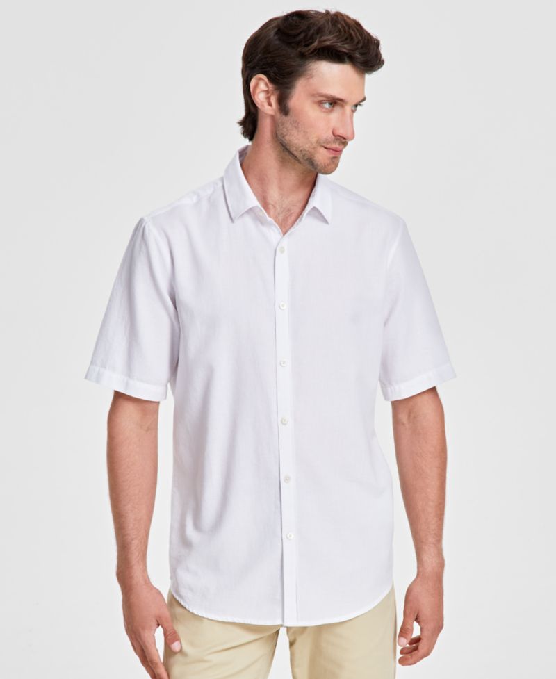 Men's Short-Sleeve Solid Textured Shirt