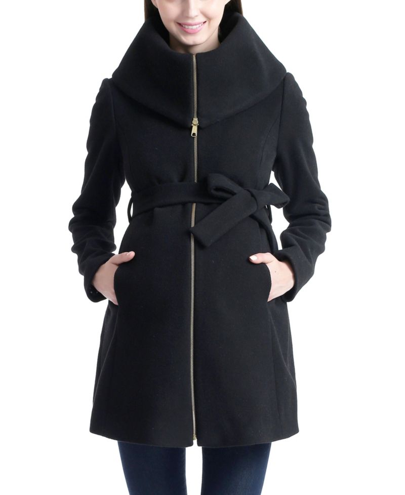 Maternity Mia Wool-Blend Fold-Collar Mid-Length Coat