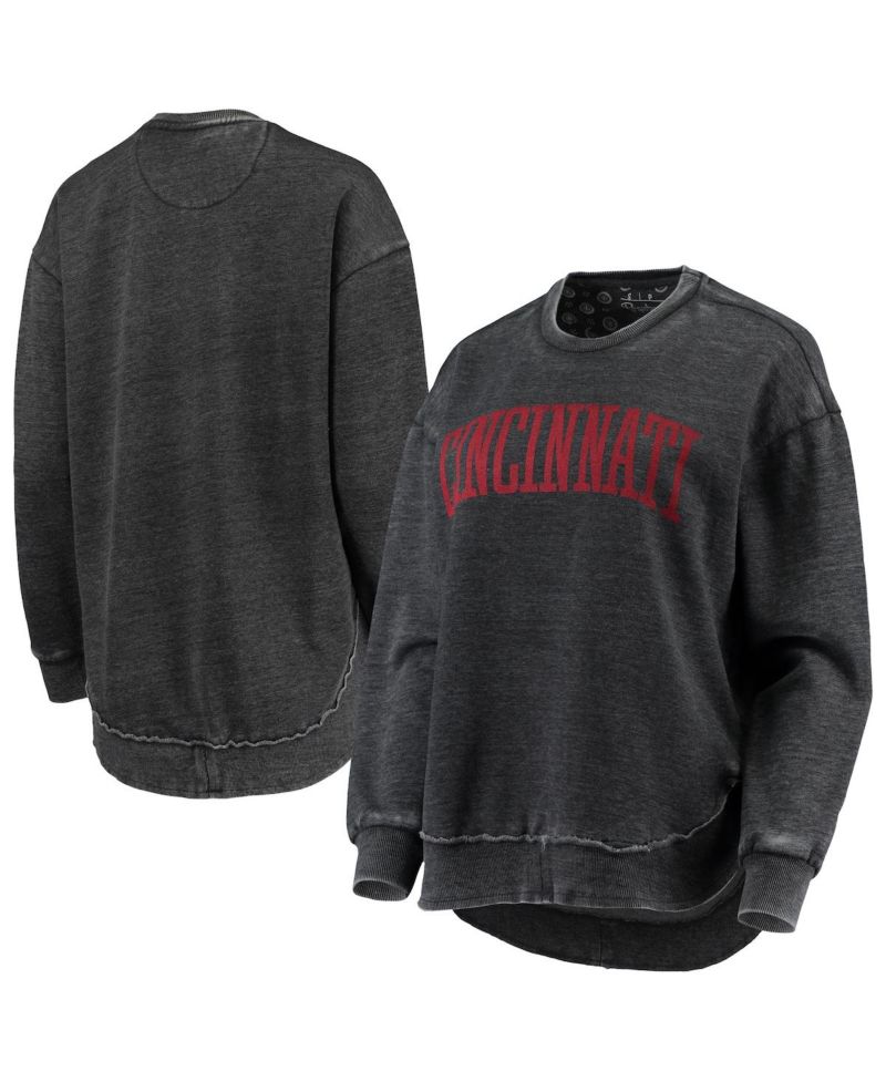 Women's Black Distressed Cincinnati Bearcats Vintage-Like Wash Pullover Sweatshirt