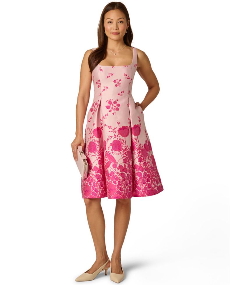 Women's Floral Print Fit & Flare Jacquard Dress