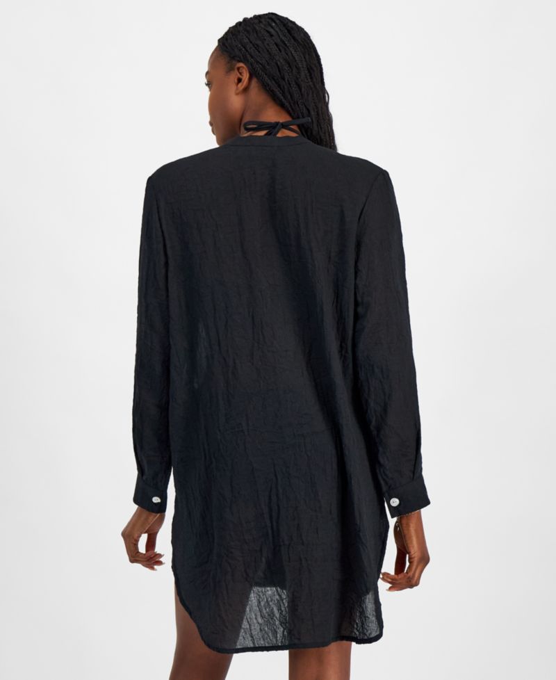 Women's Big Shirt Button-Front Long-Sleeve Swim Cover-Up