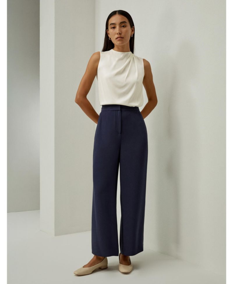 Women's Mid Rise Wide Leg Tailored Silk Pants
