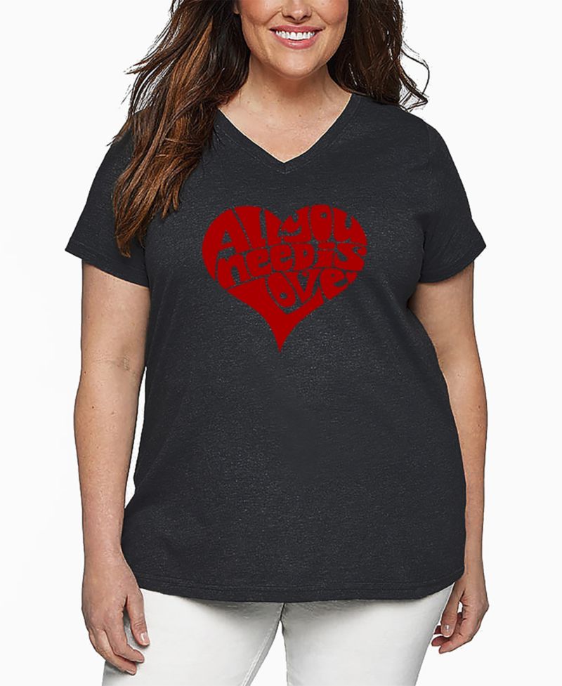 Plus Size All You Need Is Love Word Art V-Neck T-Shirt