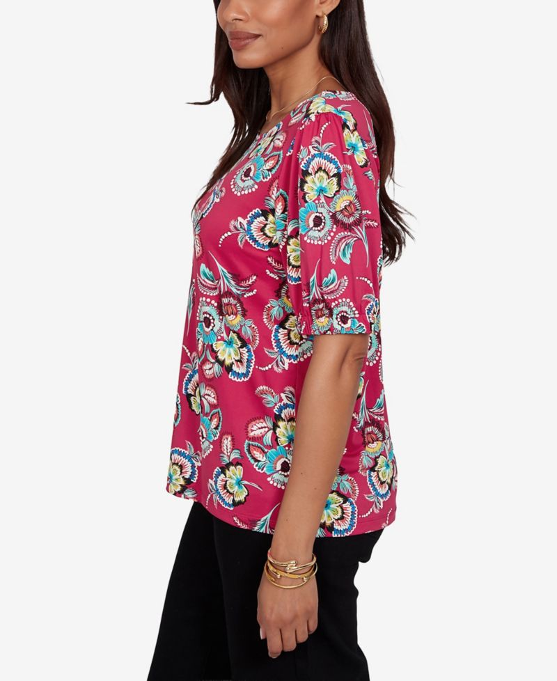 Petite Etched Floral Puff Print Blouse