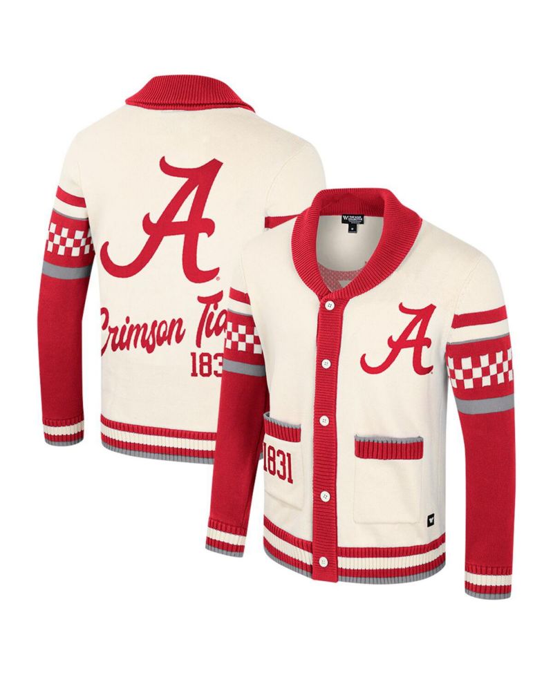 Women's Cream Alabama Crimson Tide Wild Collective Button-Up Jacquard Sweater