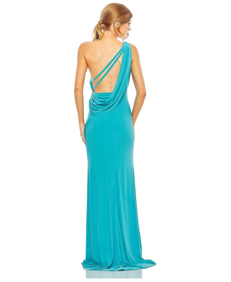 Women's Jersey One Shoulder Draped Back Gown