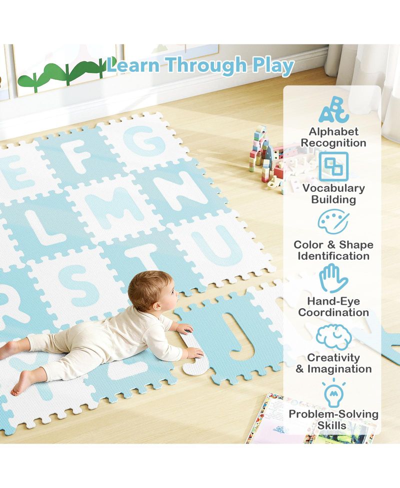 26-Piece Interlocking ABC Play Mats with Detachable Letters