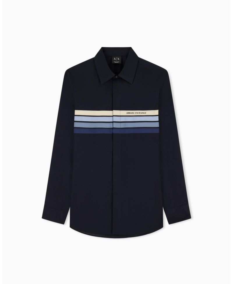 Men's 4 Stripes Long Sleeve Poplin Button Down Shirt