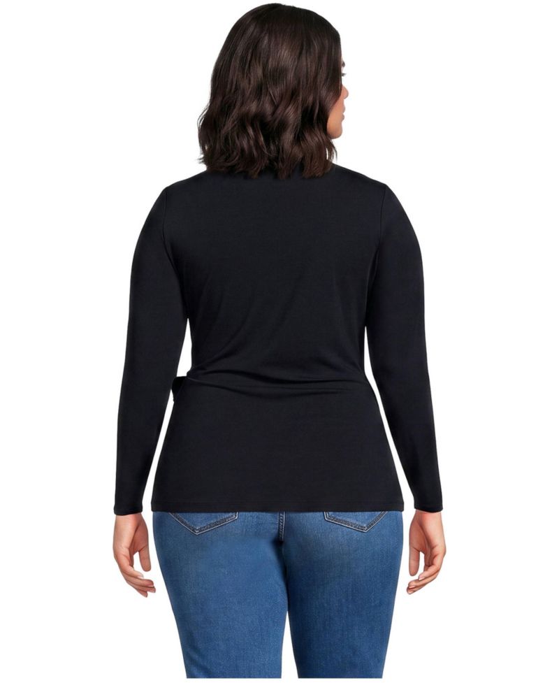Plus Size Long-Sleeve Jersey Tie Detail Blouse