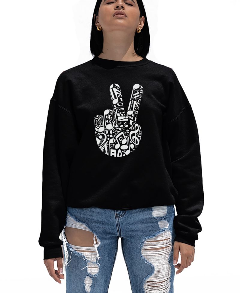 Women's Peace Finger Notes Word Art Crew Neck Sweatshirt