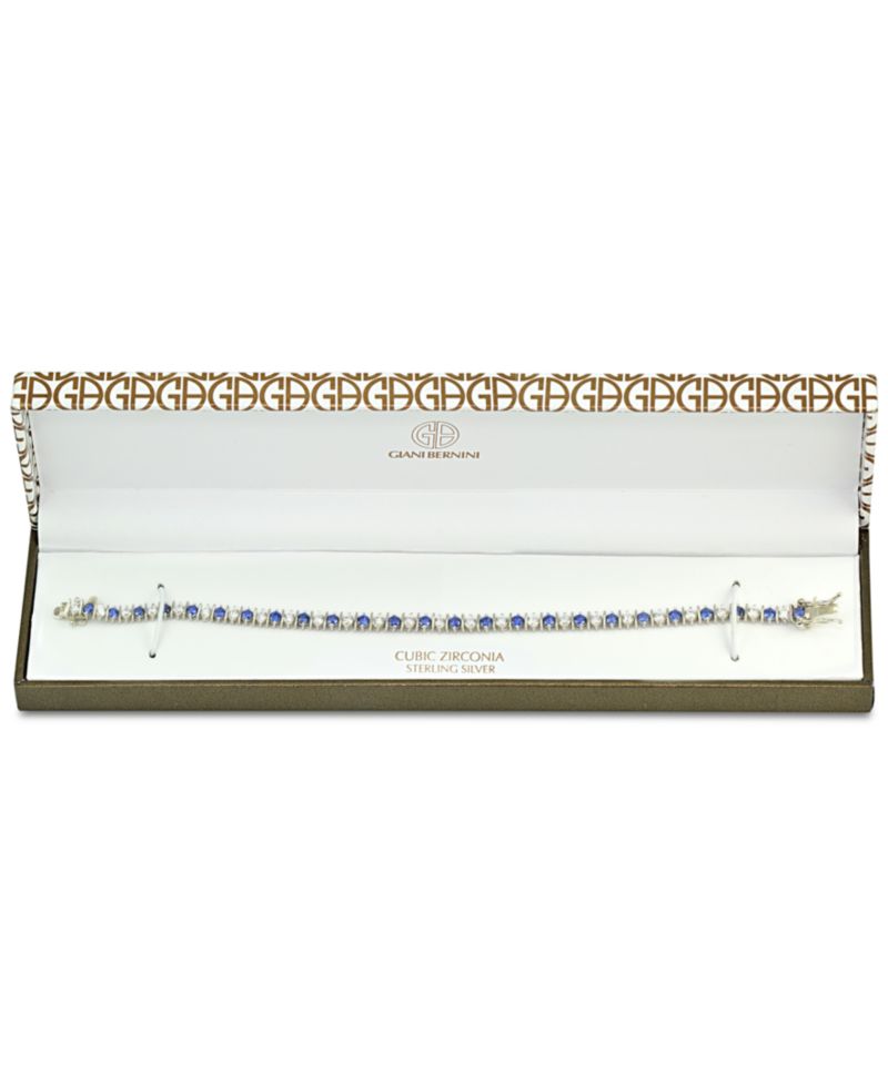 Blue Cubic Zirconia Tennis Bracelet in Sterling Silver