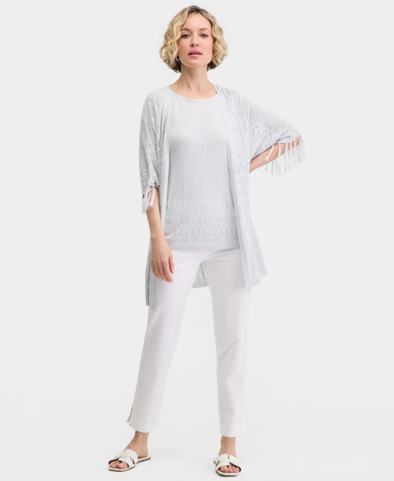 Women's Metallic Fringe Pointelle Cardigan