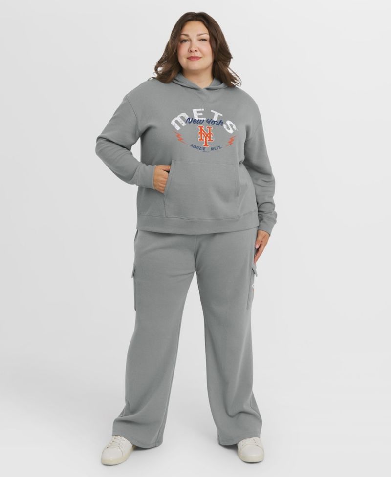 Women's Gray New York Mets Plus Size Waffle-Knit Long-Sleeve Hoodie & Lounge Pants Set