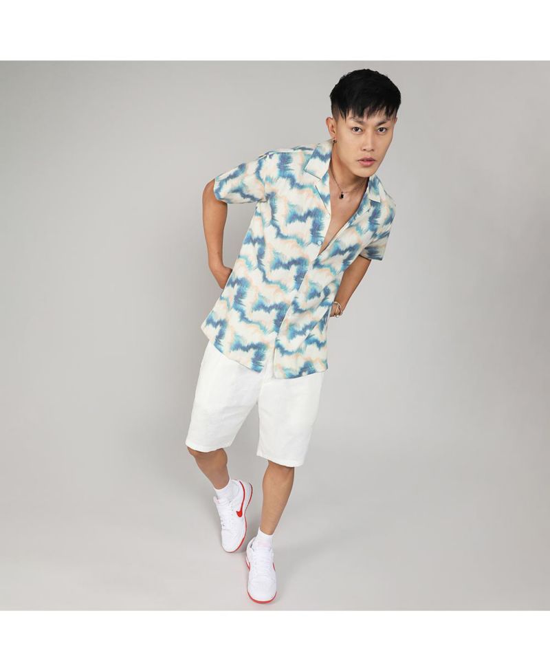 Men's Navy Blue & Off-White Ombre Lined Shirt