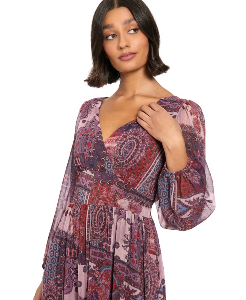 Women's Long-Sleeve Tiered V-Neck Dress