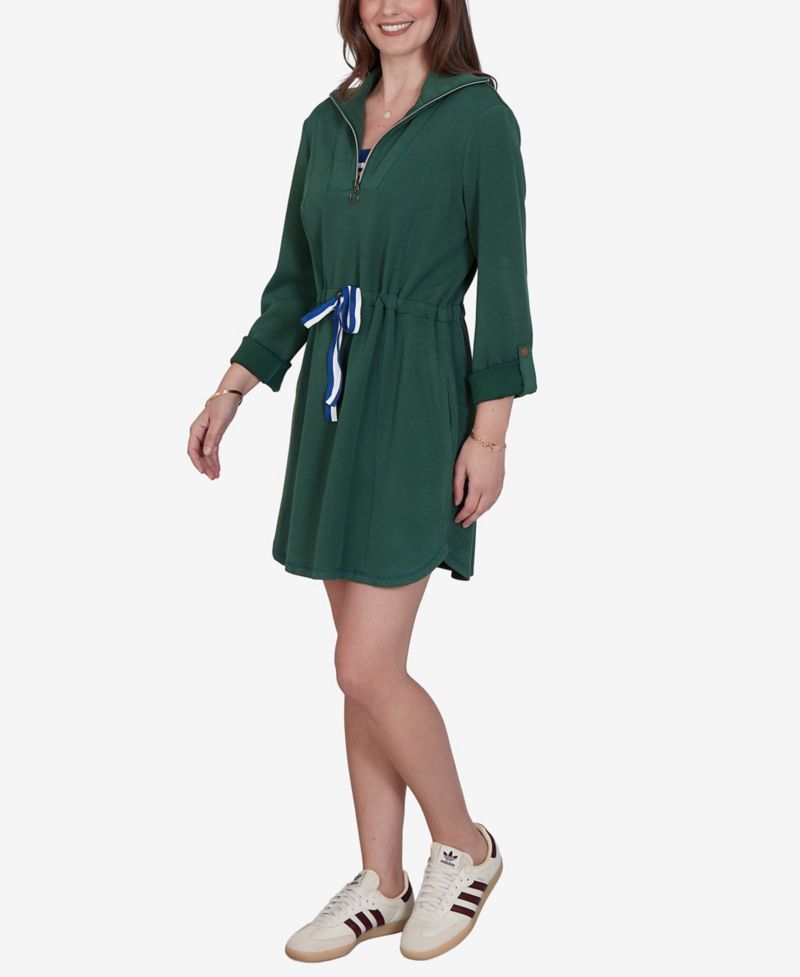 Petite Stripe Trim Drawstring Waist Dress