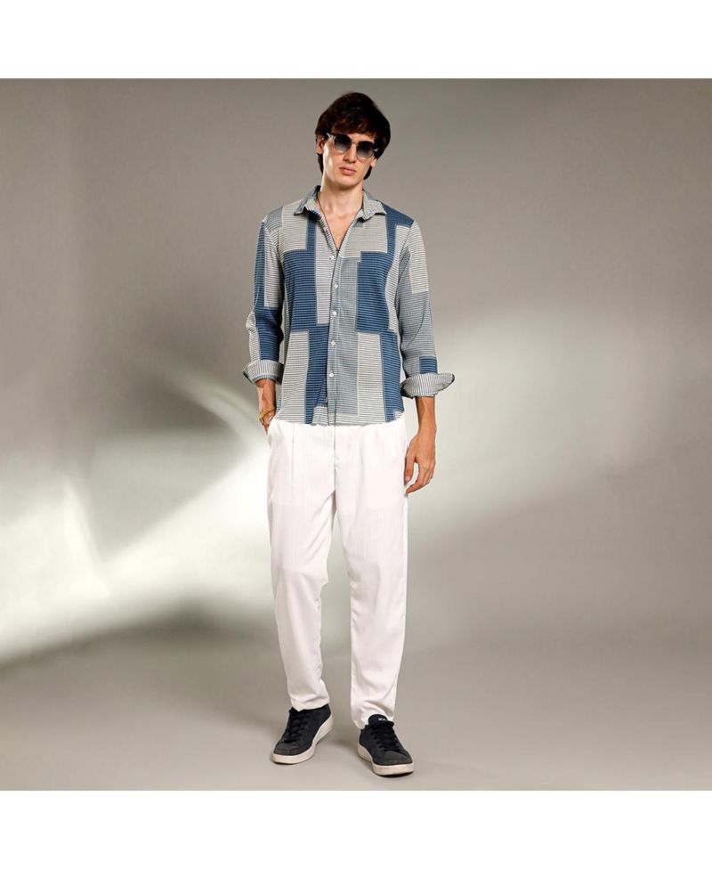Men's Cloud Grey & Lapis Blue Retro-Pleat Shirt