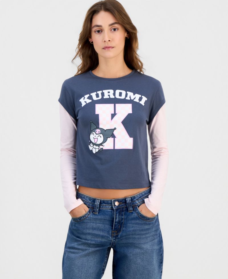 Juniors' Kuromi Long-Sleeve Layered-Look Baby Tee