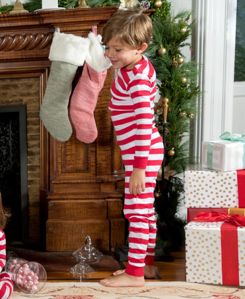 Kids Two Piece Cotton Striped Holiday Pajamas
