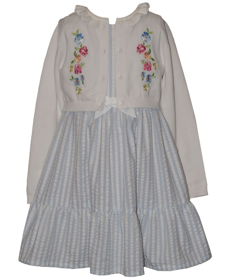 Girls' 2T-6X Floral Round Neck Dress and Cardigan, 2-Piece Set