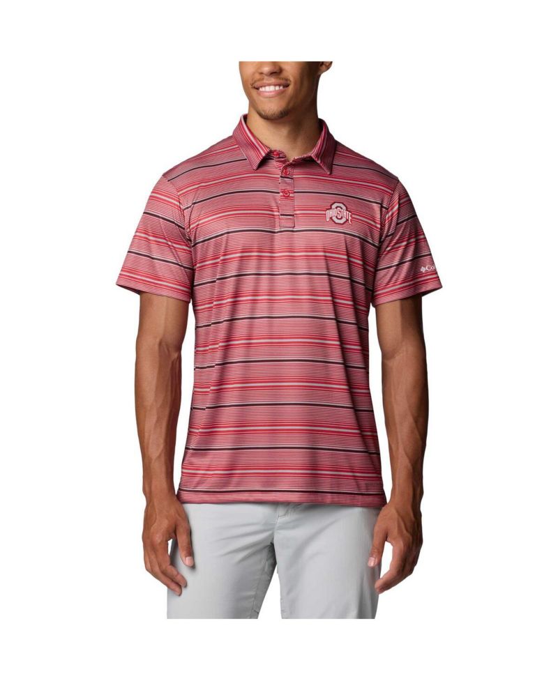 Men's Scarlet Ohio State Buckeyes PFG Super Terminal Tackle™ Omni-Shade™ Stripe Polo Shirt