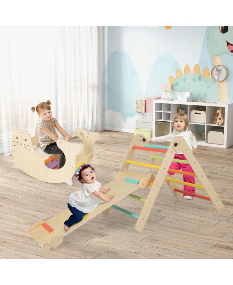 Ages 3+ 7-in-1 Indoor Climbing Gym with Reversible Ramp and Sea Lion Rocker, 4-Piece Set