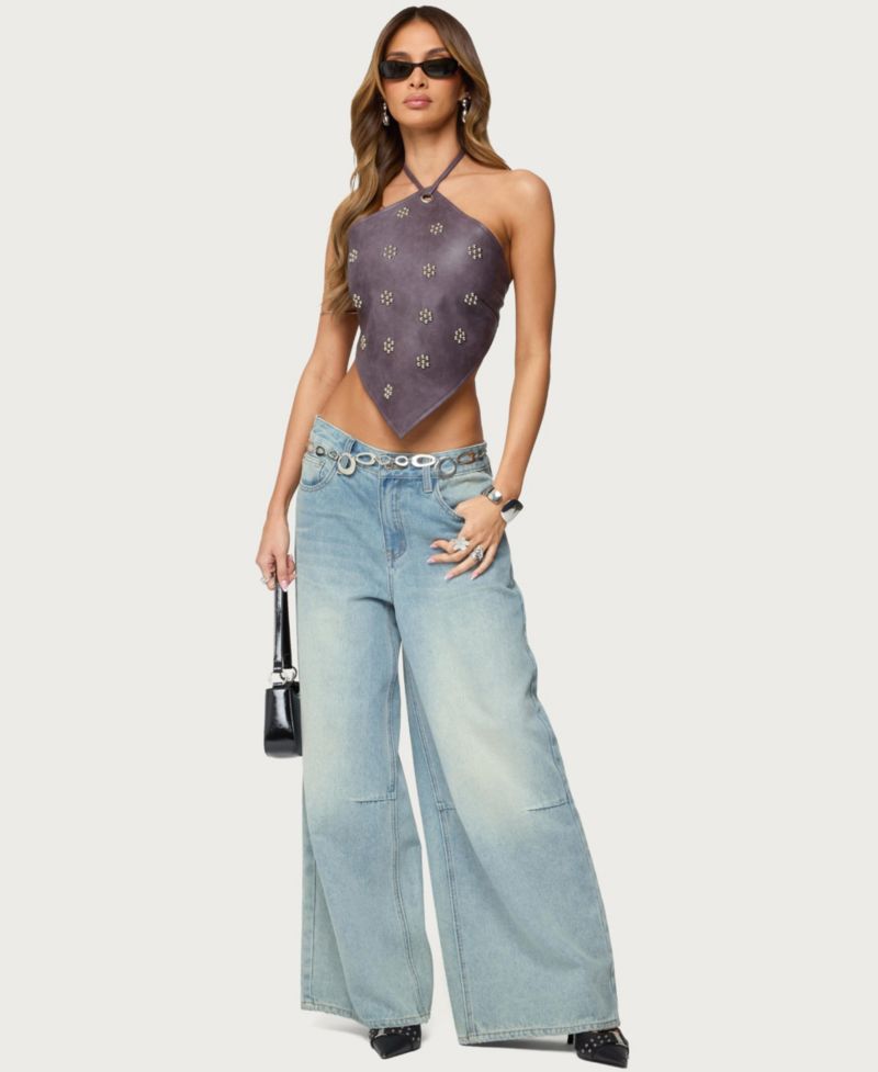 Women's Shila Studded Faux Leather Backless Top