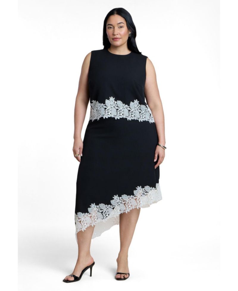 Plus Size Lace-Trimmed Jewel Neckline Top