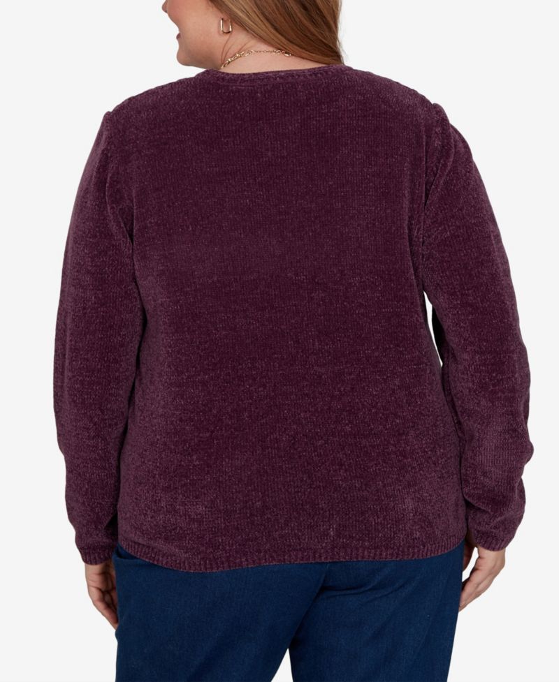 Plus Size Cable-Knit Chenille Crewneck Long-Sleeve Pullover Sweater