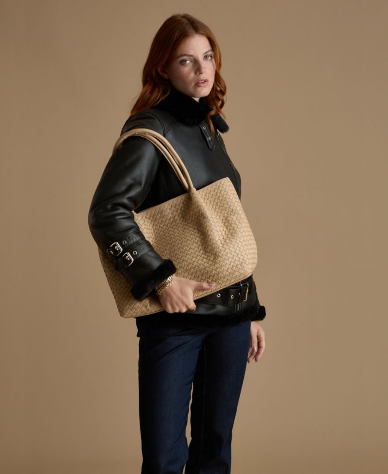 Women's Harriet Sheepskin Belted Biker Aviator Jacket