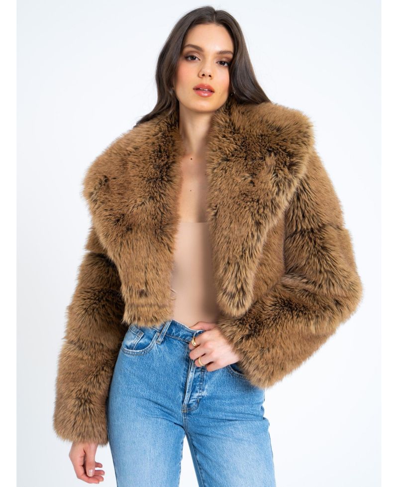 Women Yadavi Brown Faux Fur Cropped Jacket