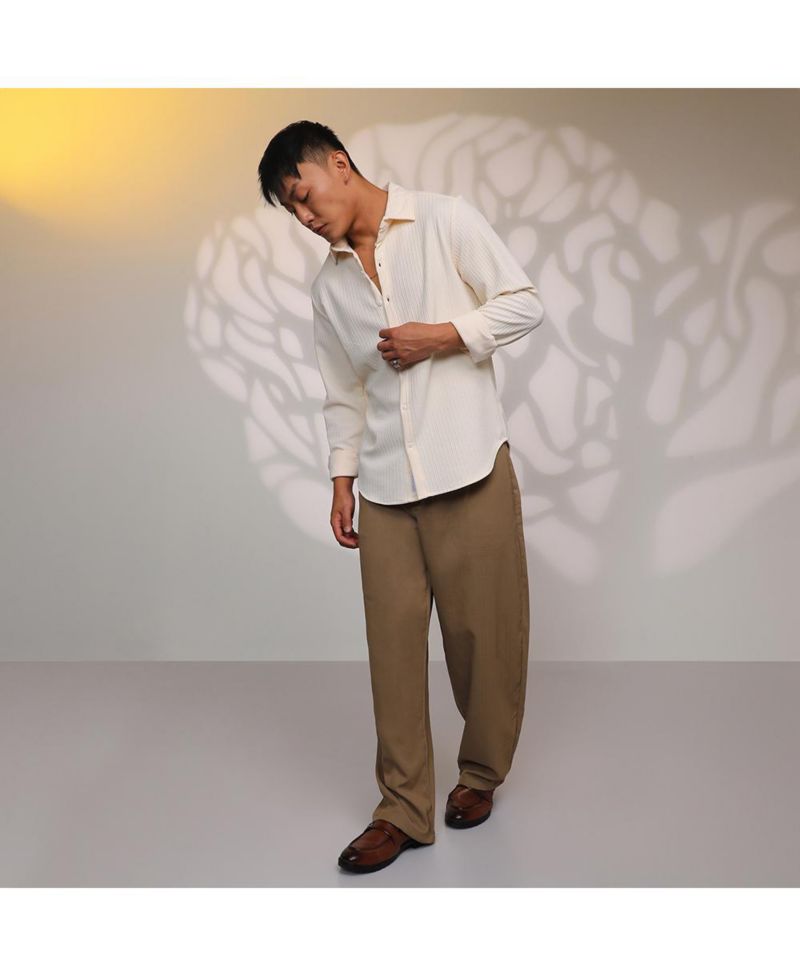 Men's Pale Yellow Stripe-Creased Shirt