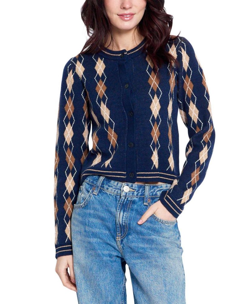Women's Astrid Argyle Crewneck Long-Sleeve Cardigan