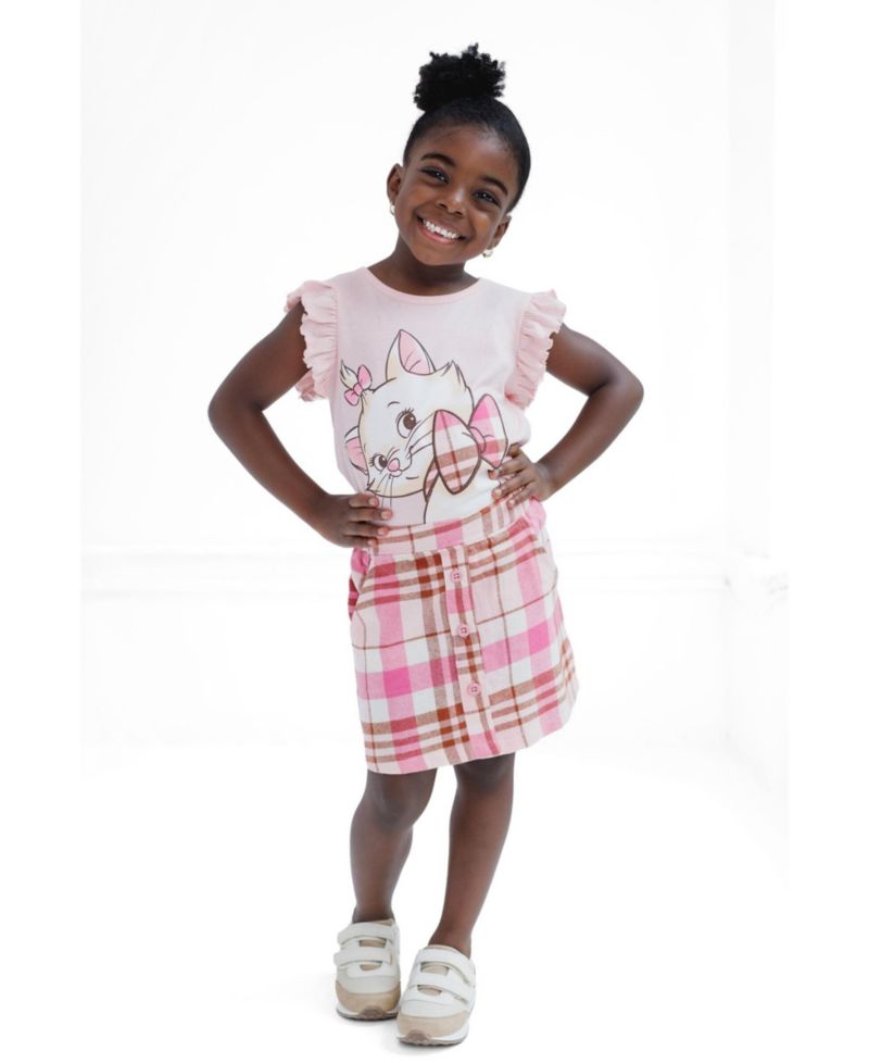 Marie Girls' (6-16) 2-Piece T-Shirt and Plaid Skirt Set