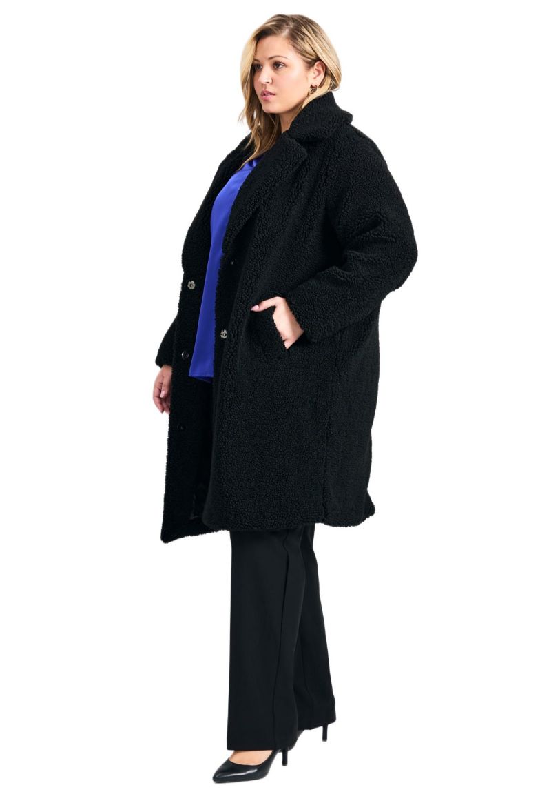 Women's Plus Size Teddy Longline Coat