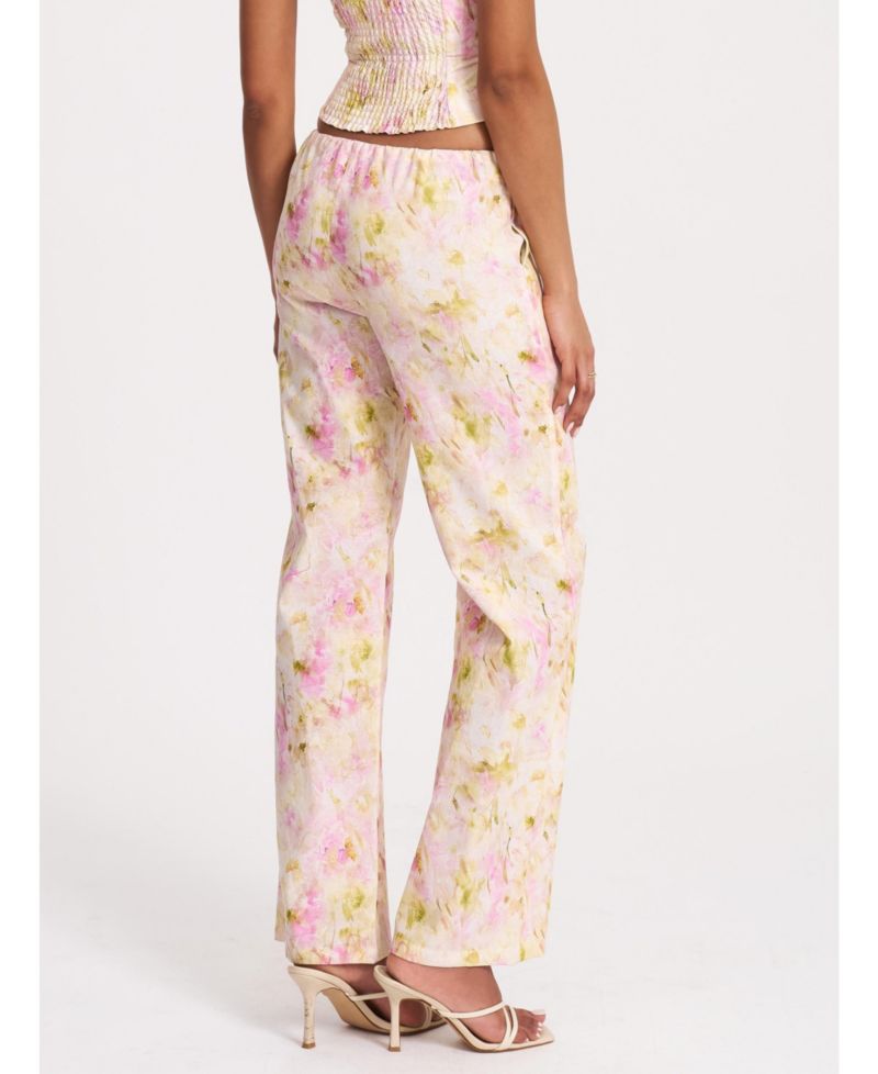 Women's Laureen Pink Floral Print Linen Straight Pants