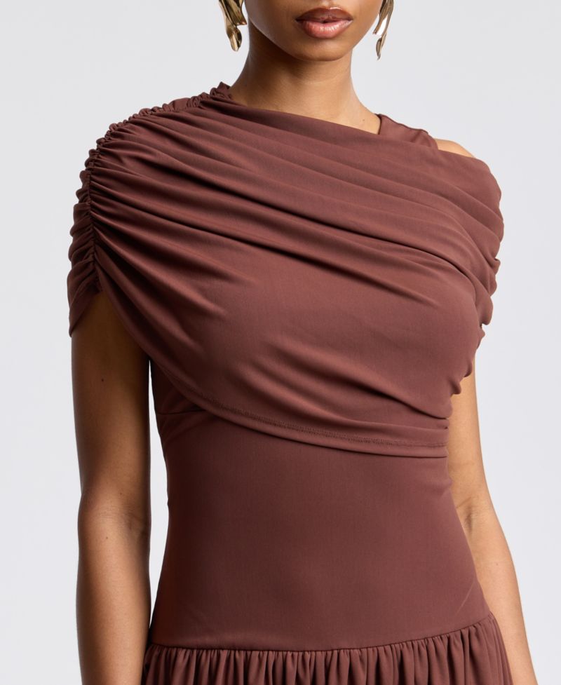 Women's Draped Mesh One Shoulder Mini Dress