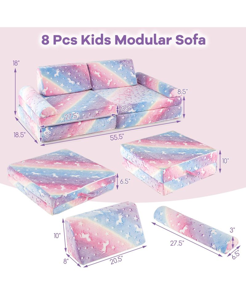 8-Piece Modular Kids Play Couch Glow-in-the-Dark Toddler Sectional