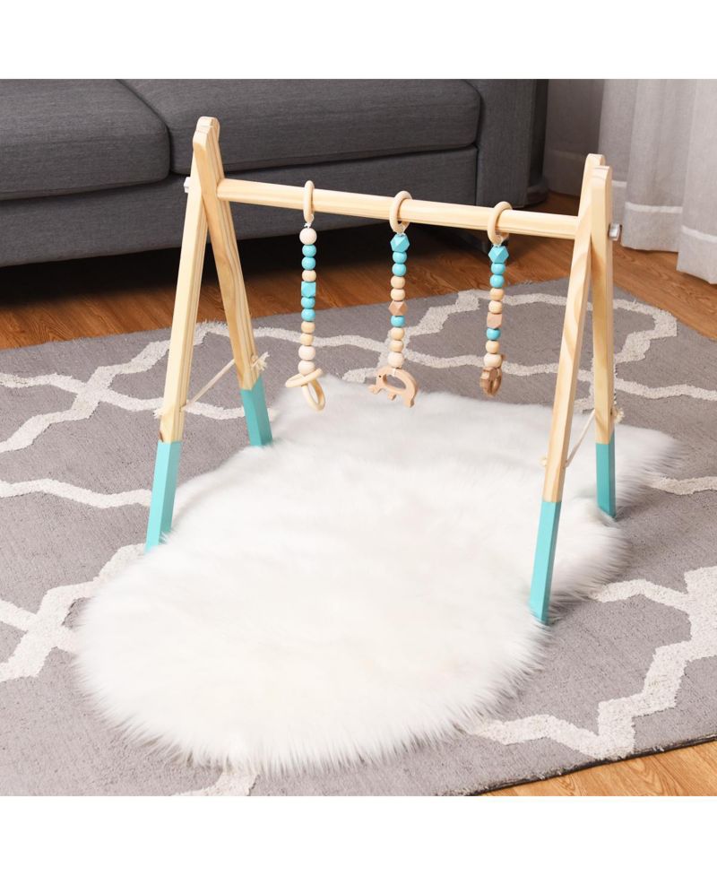 Toddler Wooden Gym with 3 Wooden Teething Toys Hanging Bar
